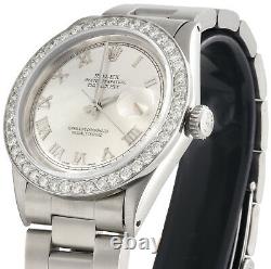 Men Rolex 36mm DateJust Diamond Watch Oyster Steel Band Silver Roman Dial 1.9 CT