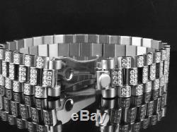 Men's 18k White Gold Finish Stainless Steel Presidential Lab Diamond Bracelet 18