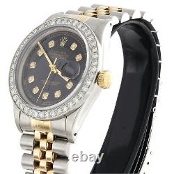 Men's 36mm Rolex DateJust Diamond Watch 18K Two Tone Jubilee Black Dial 2 CT