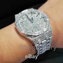 Men's Luxury Designer Style Bling White Gold PT Simulated Diamond Bracelet Watch