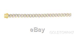 Men's Miami Cuban Bracelet In 14k Gold Yellow 13.5mm White Pave Curb Link