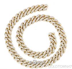 Men's Miami Cuban Bracelet in 14k Gold Yellow 9.5mm White Pave Curb Link