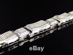 Men's White Gold Finish Sterling Silver Lab Diamond XL Statement Bracelet 8.75