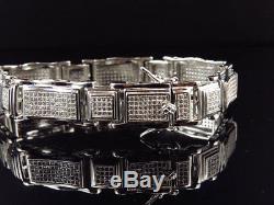 Men's White Gold Finish Sterling Silver Lab Diamond XL Statement Bracelet 8.75