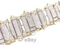 Mens 10k Yellow Gold 21.00ct Round Cut White Diamond Stunning Big Bracelet