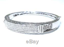 Mens 14k White Gold Princess & Round Cut White Diamond 5.00ct Bangle Bracelet