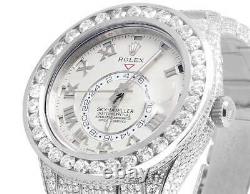 Mens 18K White Gold 326939 Rolex Sky Dweller 45mm VS Diamond Watch 40.55 Ct