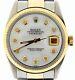 Mens 2Tone Rolex 14k Gold/Stainless Steel Datejust withWhite MOP Diamond Dial 1601