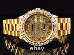 Mens 36 MM Rolex President 18038 18k Yellow Gold Day-Date with 6.5 Ct Diamond