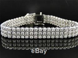 Mens 3 Row Toni 10k White Gold Genuine Diamond Bracelet Bangle 5.5 Ct