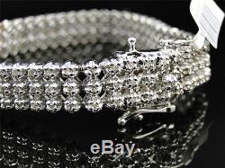 Mens 3 Row Toni 10k White Gold Genuine Diamond Bracelet Bangle 5.5 Ct