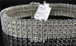 Mens 4 Row White Gold Finish Real Diamond Bracelet Bangle 8.5 Inch