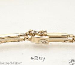 Mens 8.5 Solid Designer Railroad Bracelet Real 14K Yellow White Two-Tone Gold