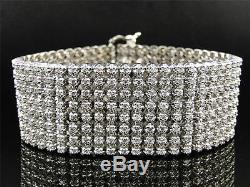 Mens 8 Row Toni 10k Solid White Gold Genuine 29 MM Diamond Bracelet Bangle 14 Ct