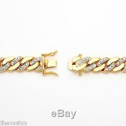Mens Diamond Accent 14k Gold Gp 8.5 Pave Style Curb Link Bracelet