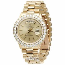 Mens Diamond Rolex Day-Date President 18k Yellow Gold Watch with Band 4 Ct