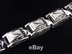 Mens Genuine Diamond Cut Out Style Bracelet In White Gold Finish 12MM (1.0Ct)