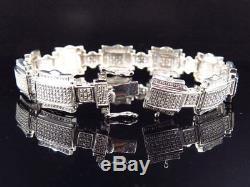 Mens Genuine Diamond Puzzle Style Bracelet In White Gold Finish 14MM (1.25Ct)