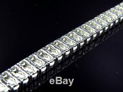 Mens Ladies White Gold Finish Round Cut Real 2 Row 7 MM Diamond Bracelet 8 Inch