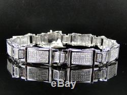 Mens Pave Set 10K White Gold Round Cut Genuine Diamond 8 Inch Bracelet 2.85 Ct