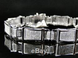Mens Pave Set 10K White Gold Round Cut Genuine Diamond 8 Inch Bracelet 2.85 Ct