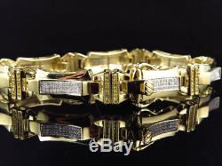 Mens Pave Set 10K Yellow Gold Genuine Canary & White Diamond Bracelet (2.30 Ct)