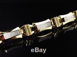 Mens Pave Set 10K Yellow Gold Genuine Canary & White Diamond Bracelet (2.30 Ct)