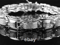 Mens Pave Set Genuine White Diamond Custom Bracelet In White Gold Finish 2.0 Ct