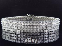 Mens Pave White Gold Finish Round Cut Real 4 Row 17 MM Diamond Bracelet 8.5 Inch