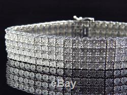 Mens Pave White Gold Finish Round Cut Real 4 Row 17 MM Diamond Bracelet 8.5 Inch