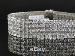 Mens Pave White Gold Finish Round Cut Real 5 Row 16 MM Diamond Bracelet 9 Inch