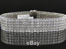 Mens Pave White Gold Finish Round Cut Real 5 Row 16 MM Diamond Bracelet 9 Inch