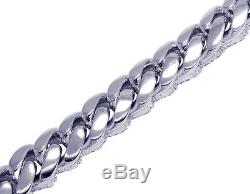 Mens Real Diamond Miami Cuban Iced Link Chain Bracelet 10K White Gold 8.25 8CT