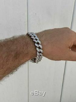 Mens Real Miami Cuban Bracelet White Gold Over Stainless Steel 15mm Iced Silver