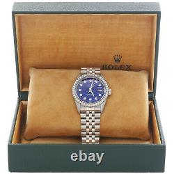 Mens Rolex 36mm DateJust Diamond Watch Jubilee Steel Band Custom Blue Dial 2 CT