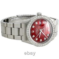 Mens Rolex 36mm DateJust Diamond Watch Oyster Steel Band Custom Red Dial 2 CT