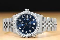 Mens Rolex Blue Diamond Dial Datejust 18k White Gold & Steel Watch