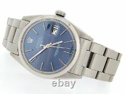 Mens Rolex Date Stainless Steel Watch Oyster Style Bracelet Blue Dial Domed 1500