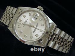 Mens Rolex Date Stainless Steel Watch SS Domed Bezel Silver Diamond Dial 1500