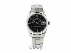 Mens Rolex Date Stainless Steel Watch Vintage Oyster Rivet Band Black Dial 1500