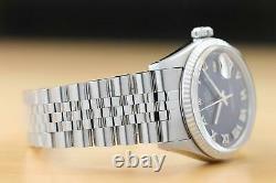 Mens Rolex Datejust 16014 Blue Roman 18k White Gold & Stainless Steel Watch