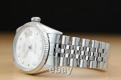 Mens Rolex Datejust 16014 Factory Silver Diamond Dial 18k White Gold Steel Watch