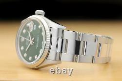 Mens Rolex Datejust 16014 Green Diamond Dial 18k White Gold & Steel Watch
