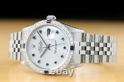 Mens Rolex Datejust 16014 Mother Of Pearl Sapphire 18k White Gold & Ss Watch
