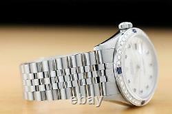 Mens Rolex Datejust 16014 Mother Of Pearl Sapphire 18k White Gold & Ss Watch