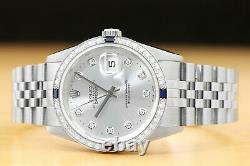 Mens Rolex Datejust 16234 18k White Gold Diamond Sapphire & Steel Watch