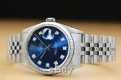Mens Rolex Datejust 16234 Blue Diamond Quickset 18k White Gold & Steel Watch