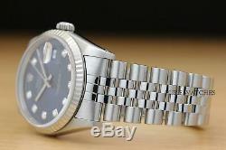 Mens Rolex Datejust 16234 Blue Diamond Quickset 18k White Gold & Steel Watch