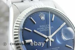 Mens Rolex Datejust 18K White Gold & Stainless Steel Blue Dial Watch