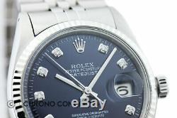 Mens Rolex Datejust 18K White Gold & Stainless Steel Blue Diamond Dial Watch